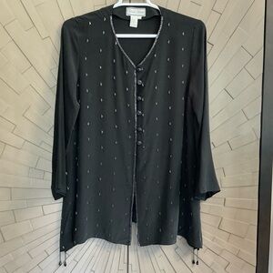 Diane Gilman Silk Beaded Tunic Button Front Blouse Large